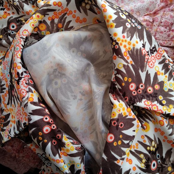 Vintage Women's Small Top Blouse 1970s Disco Peacock Feathers Print Stretch Mom - Picture 6 of 6